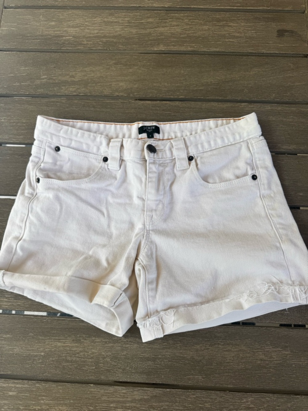J. Crew White Denim Cuffed Jean Shorts